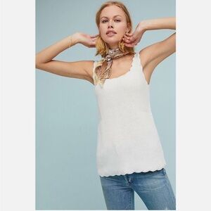 NWOT Anthropologie Moth Newport White Scalloped Knit Tank Top Women's Size S